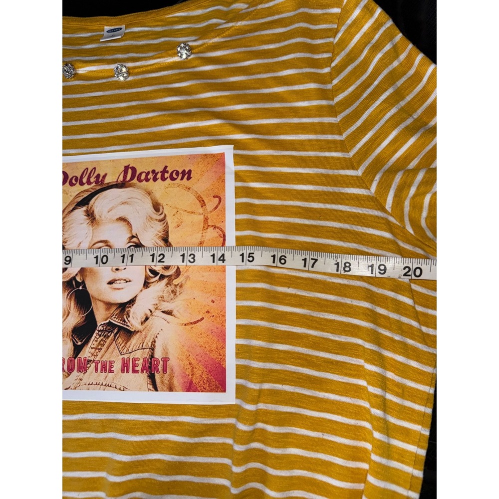 Upcycled Dolly Parton Yellow/White Striped Tie Front XL - Picture 4 of 6